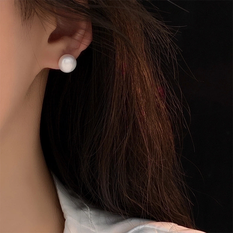 1 Pair Solid Color 925 Sterling Silver Freshwater Pearl Ear Studs