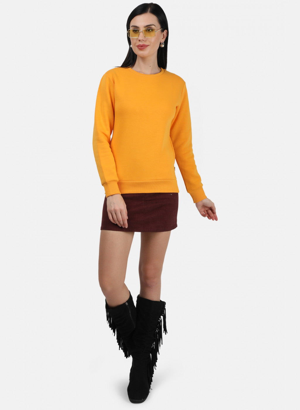 Women Mustard Plain Sweatshirt