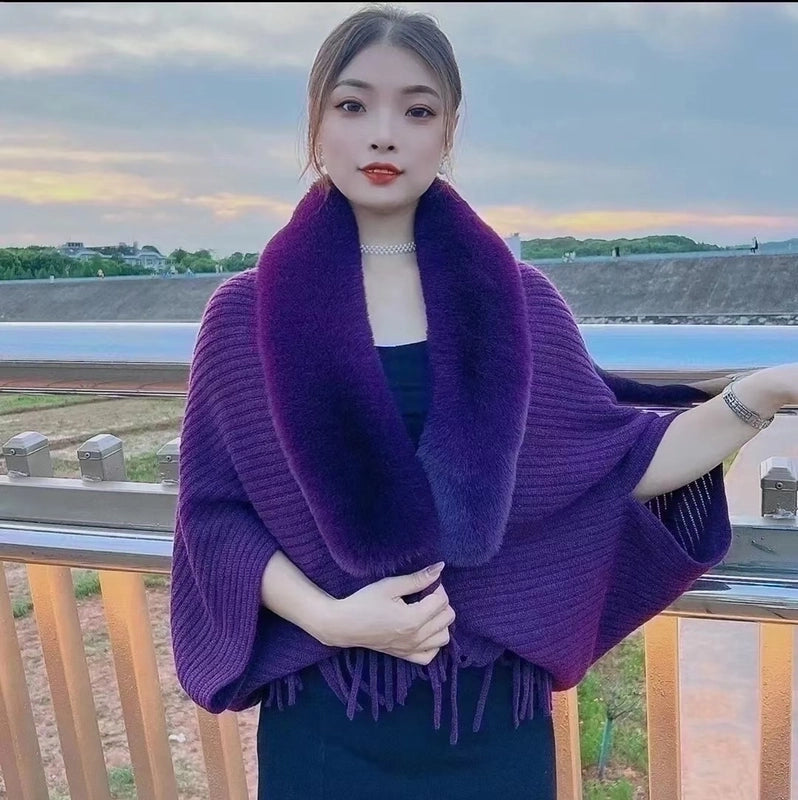 Shawl Cape Cape Coat Women's Fashionable And Expensive Outer Wear Loose Autumn And Winter New Wool Collar Knitted Cardigan