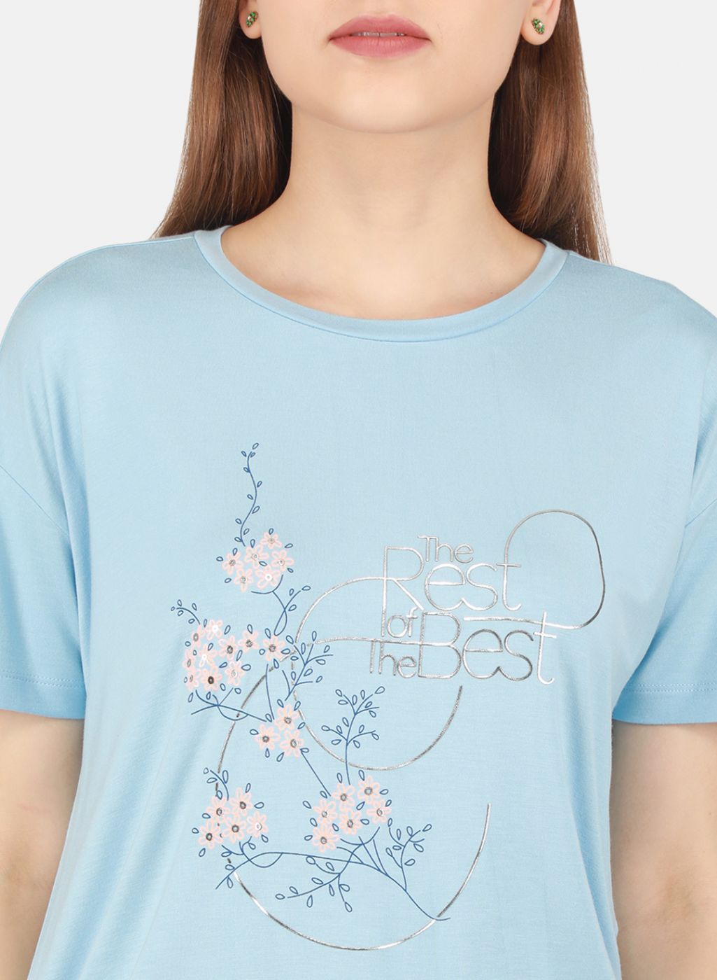 Women Sky Blue Printed Top