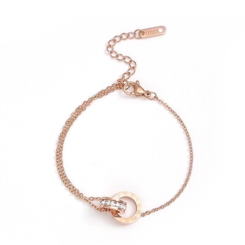 Minimalist Round Titanium Steel Inlay Zircon Bracelets Anklet Necklace 1 Piece