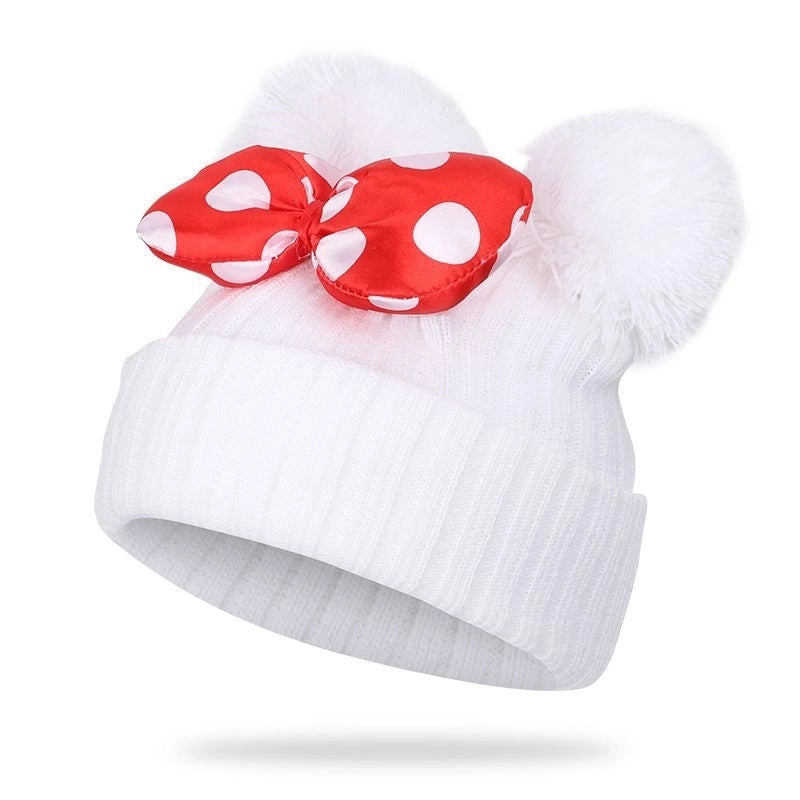 Children Unisex Basic Minimalist Polka Dots Bowknot Eaveless Wool Cap