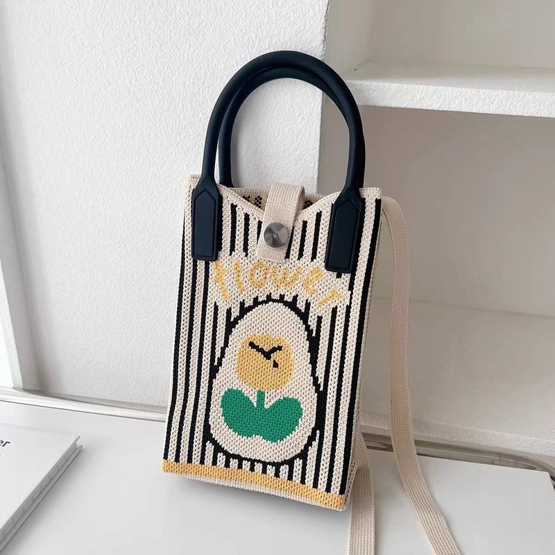 Cat-mounted Mobile Phone Bag Women's Crossbody Mini Bag Small Cute Lightweight Four Seasons Handbag Knitted Bag