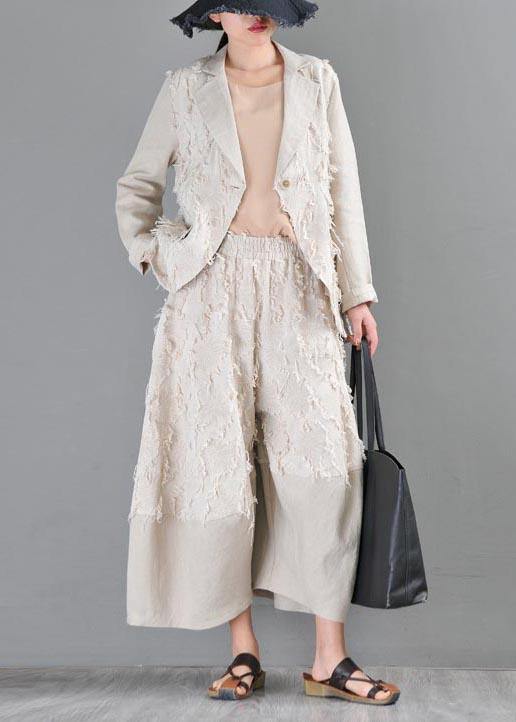 Beautiful Beige Pockets Cotton Linen Coat Summer