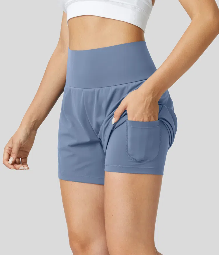 ⚡7 Packs for $24.98⚡Super High Waisted Back Pocket & Side Hidden Pocket 2-in-1 Yoga Shorts, 7/14 Color Sets