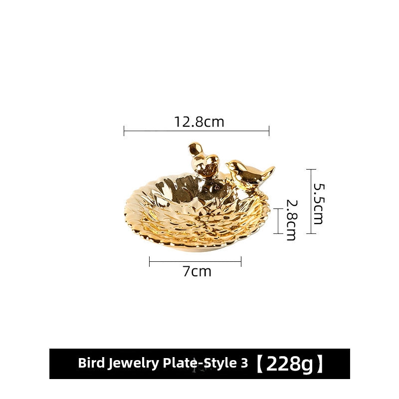 Bird Dim & Sum Plate Ceramic Jewelry Storage Plate Creative Cute Storage Rack Soap Dish Light Luxury High-end Plate