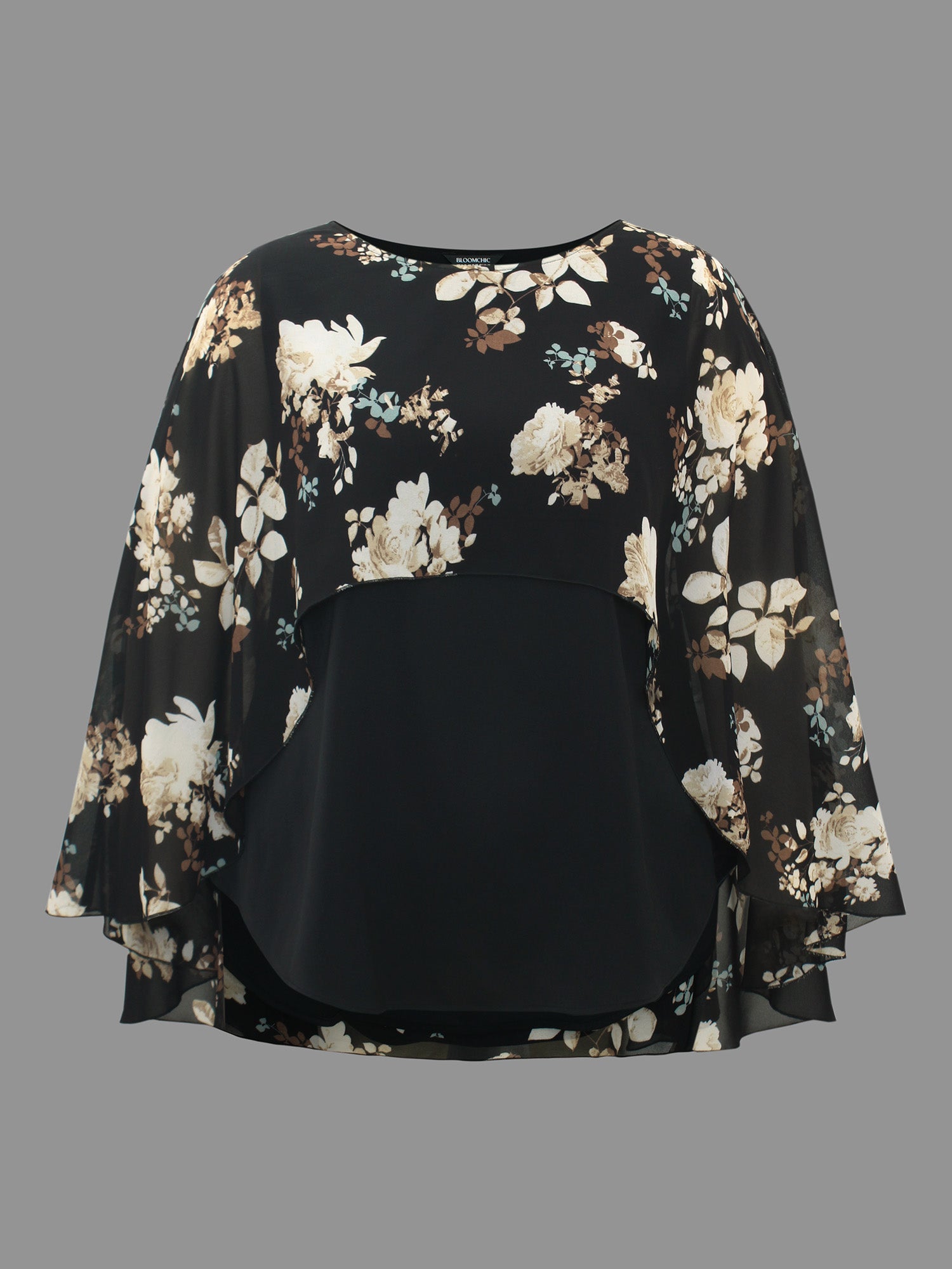 Floral Chiffon High Low Hem Ruffles Blouse