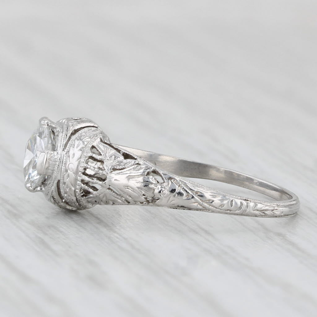 Art Deco 0.51ct Round Diamond Solitaire Engagement Ring Platinum Size 6