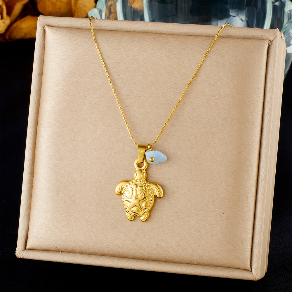 Fashion Ocean Series Accessories Pendant Gold-Plated Stainless Steel Starfish Shell Multi-Element Oil Drop Butterfly Necklace