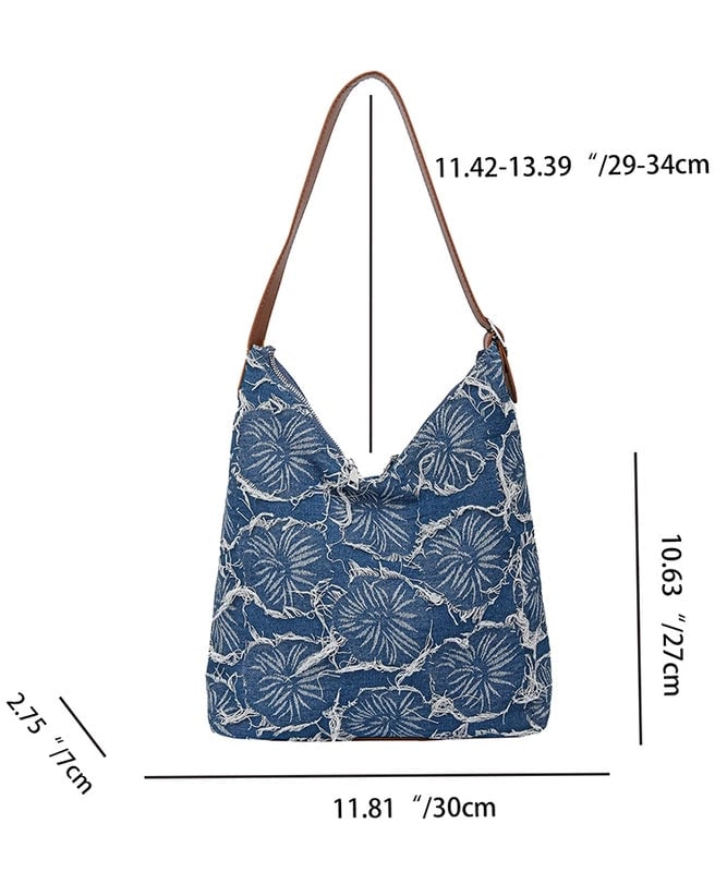Women's Large Denim Flower Basic Square Zipper Shoulder Bag