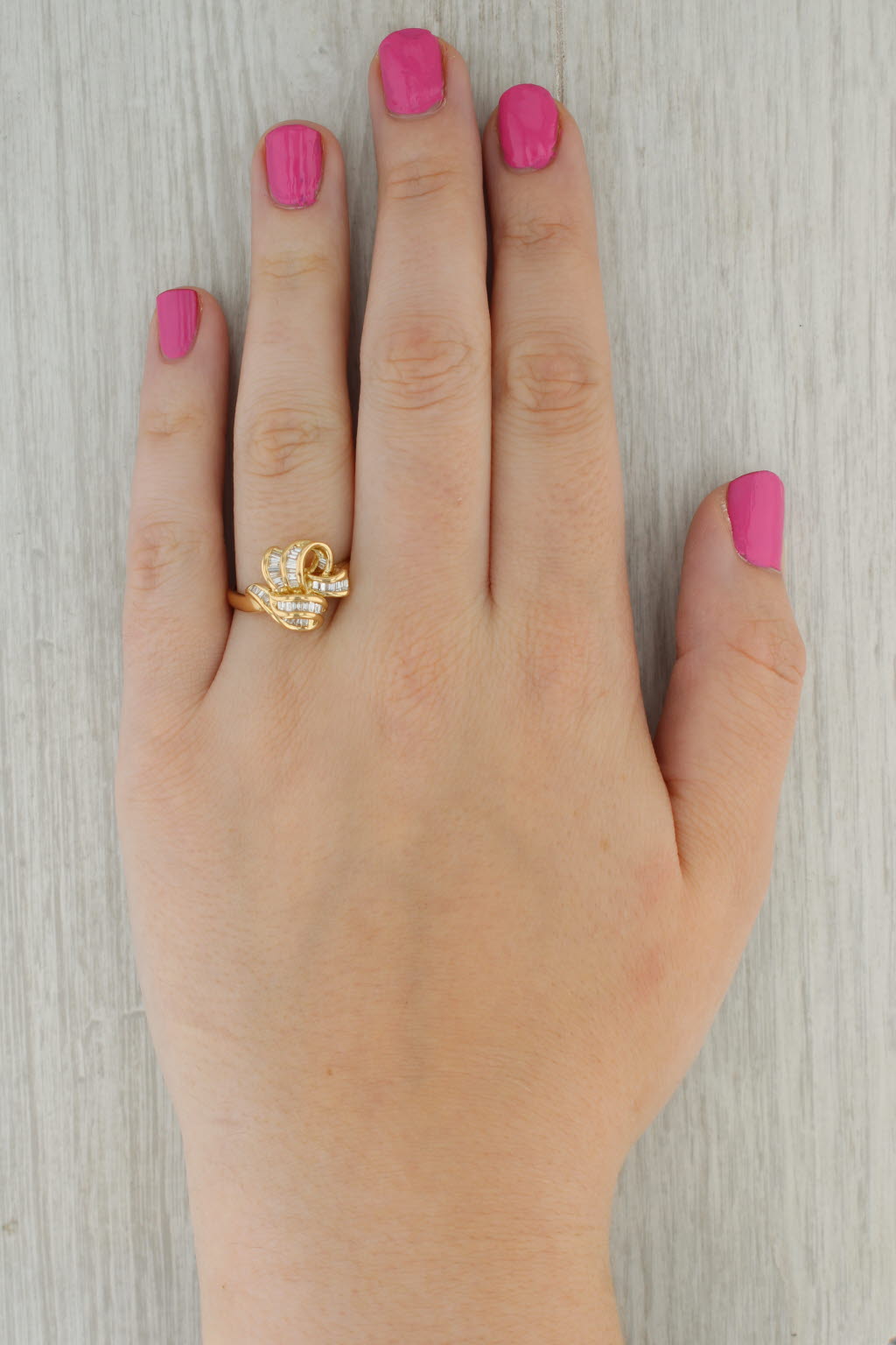 0.35ctw Baguette Diamond Knot Bow Ring 18k Yellow Gold Size 10.25