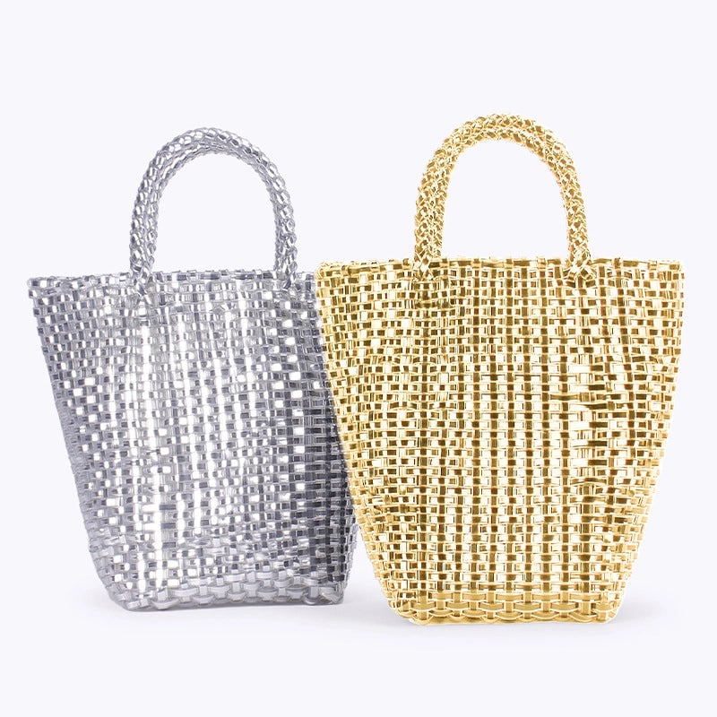 Women's Small PVC Solid Color Elegant Streetwear Weave Square Open Straw Bag