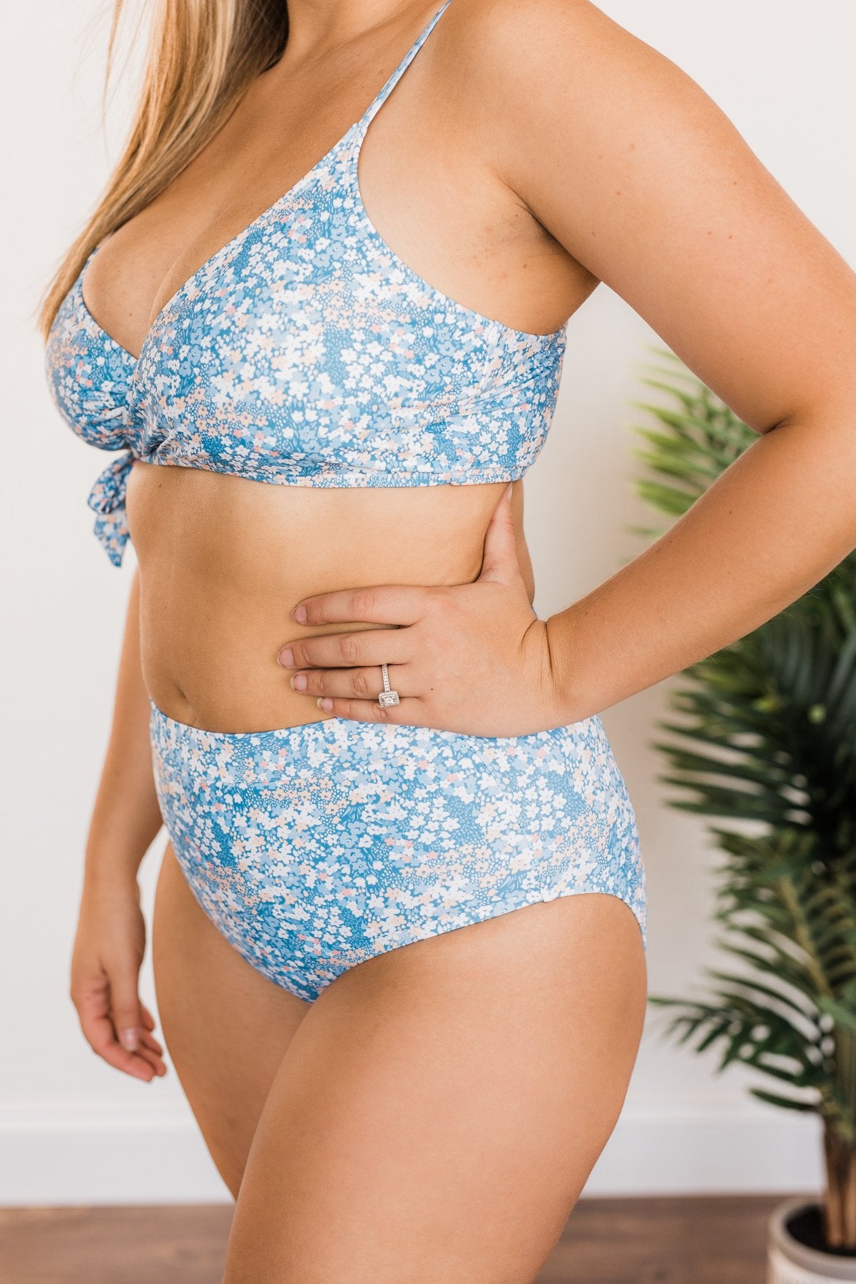 High-Rise Swim Bottoms- Blue Floral