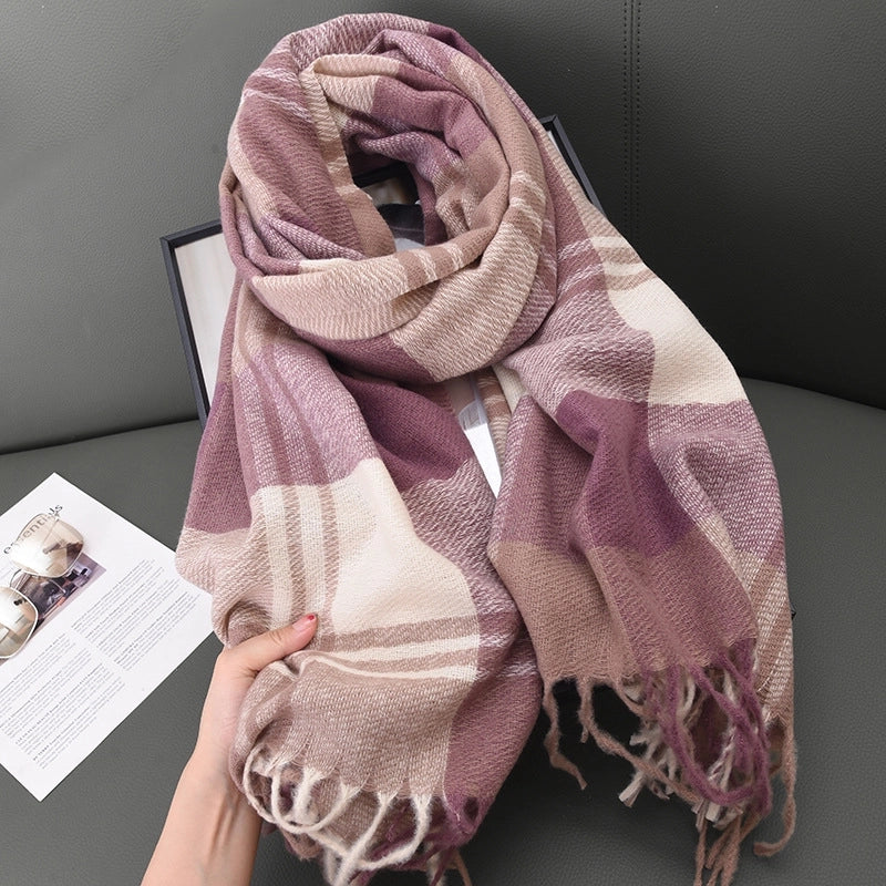 Women's Basic Plaid Polyester Scarf