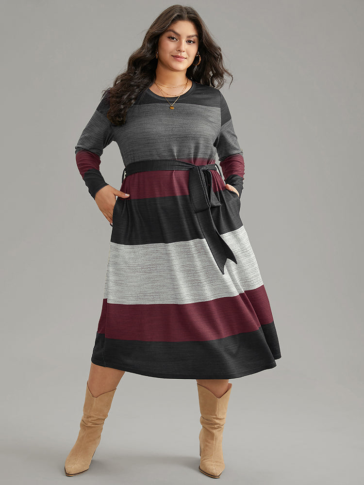 Colorblock Contrast Heather Belted Dress