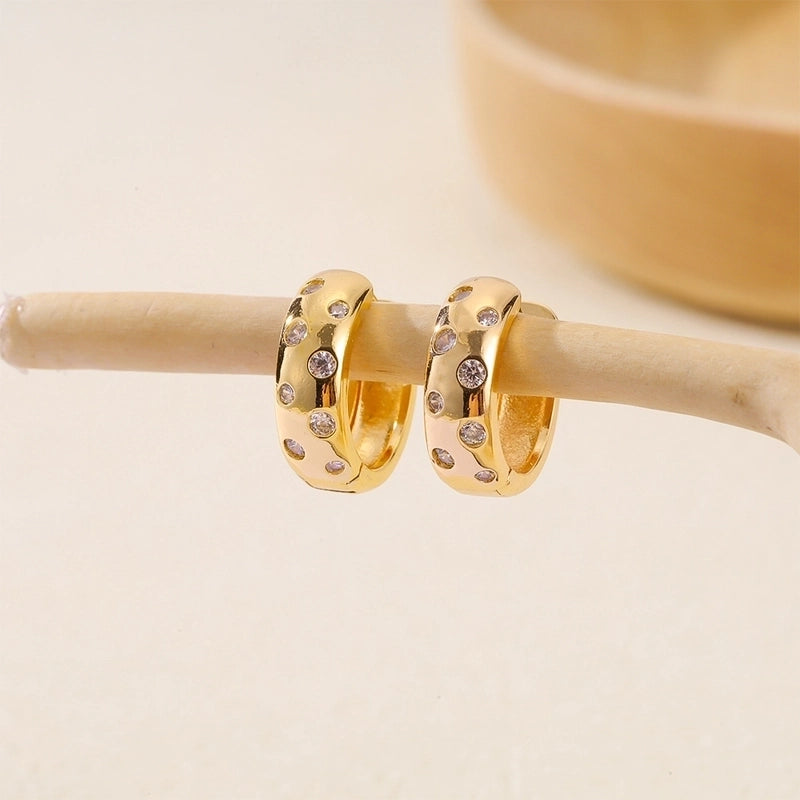 1 Piece IG Style Minimalist Geometric Inlay Copper Zircon Earrings