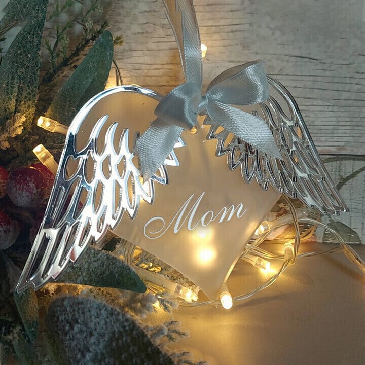 👼Angel Wings With Frosted Heart Decoration Mirrored - ❤️Remember Your Family