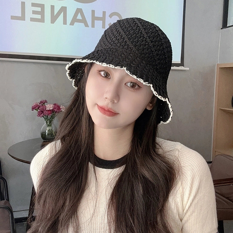 Women's Pastoral Color Block Flat Eaves Straw Hat