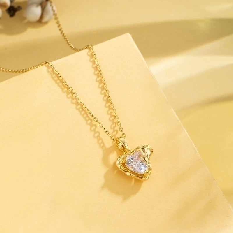 2 Pieces Stainless Steel Titanium Steel 18K Gold Plated Casual Elegant Plating Inlay Cross Heart Shape Flower Zircon Pendant Necklace