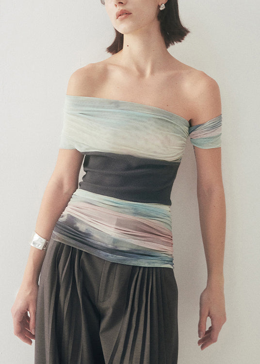 Unique Wrinkled Patchwork Tulle T Shirt Summer