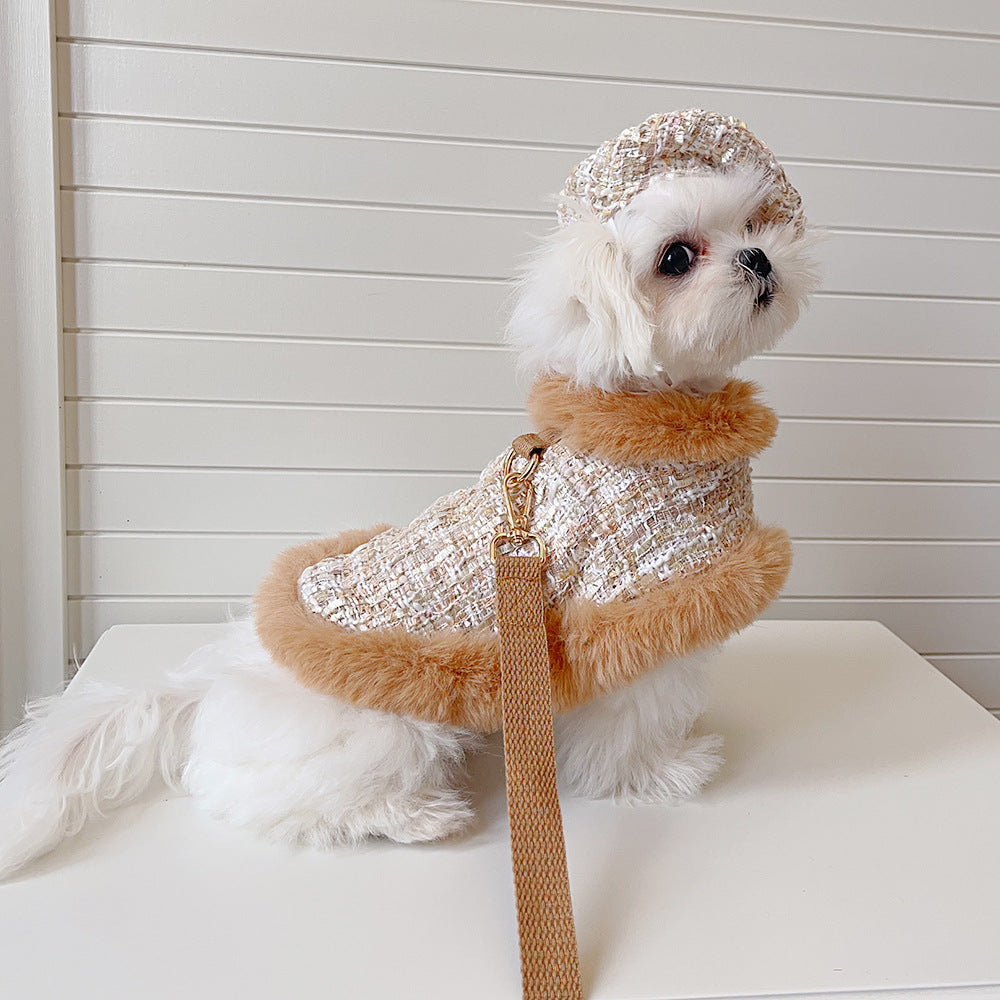 Plaid Dog Cape Harness with Leash&Hat
