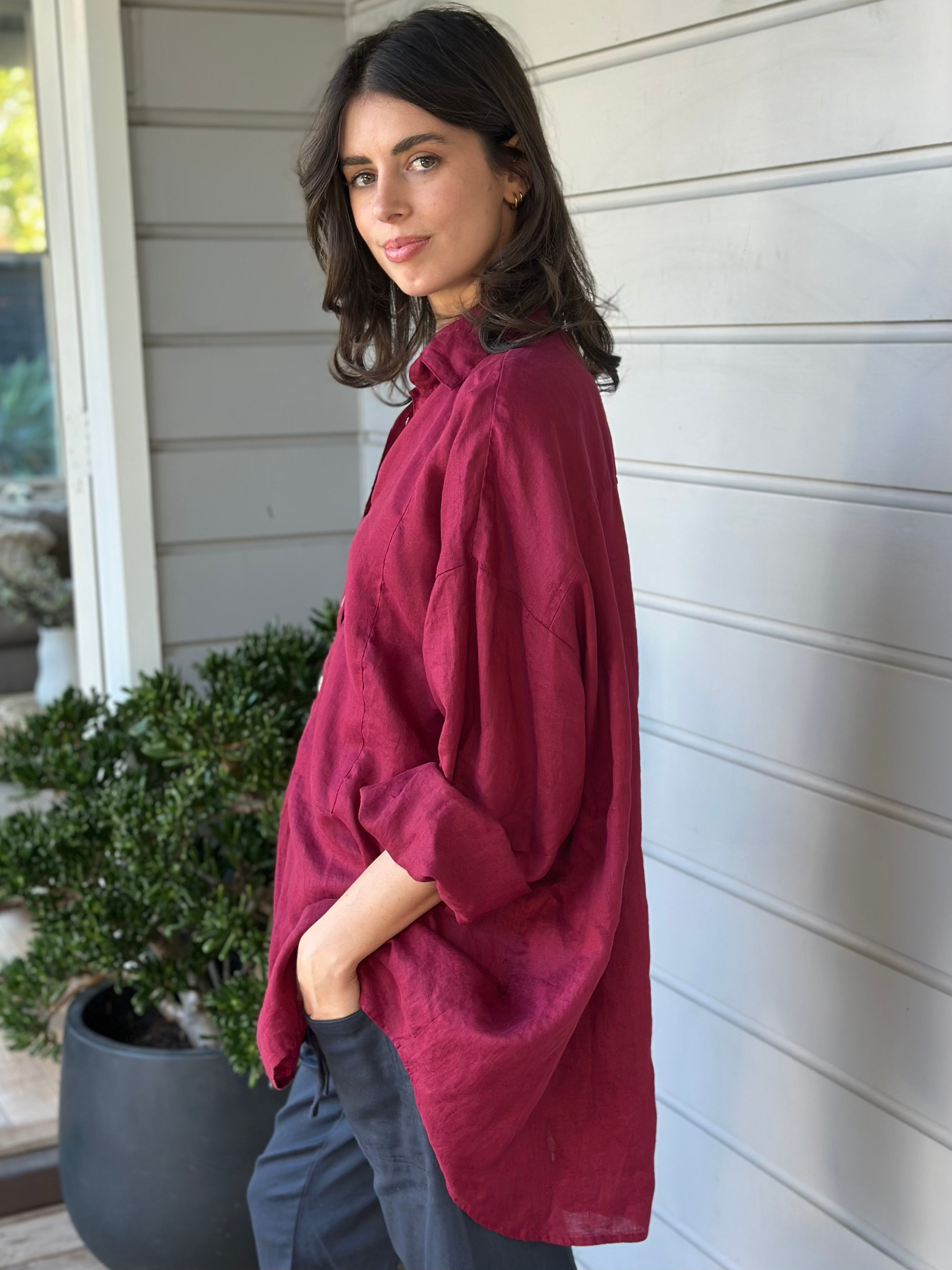 megan shirt - merlot linen