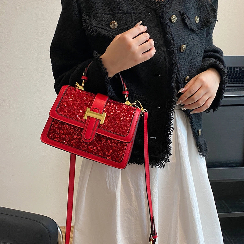 Women's Small All Seasons Pu Leather Sequins Elegant Classic Style Square Zipper Magnetic Buckle Handbag