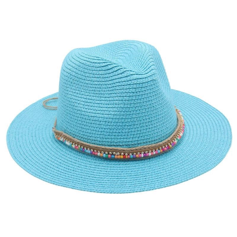 Unisex Ethnic Style Colorful Beaded Big Eaves Straw Hat