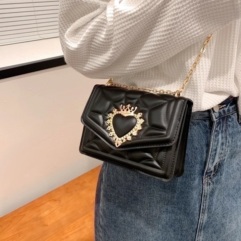 Women's Small Pu Leather Heart Shape Solid Color Fashion Square Magnetic Buckle Crossbody Bag