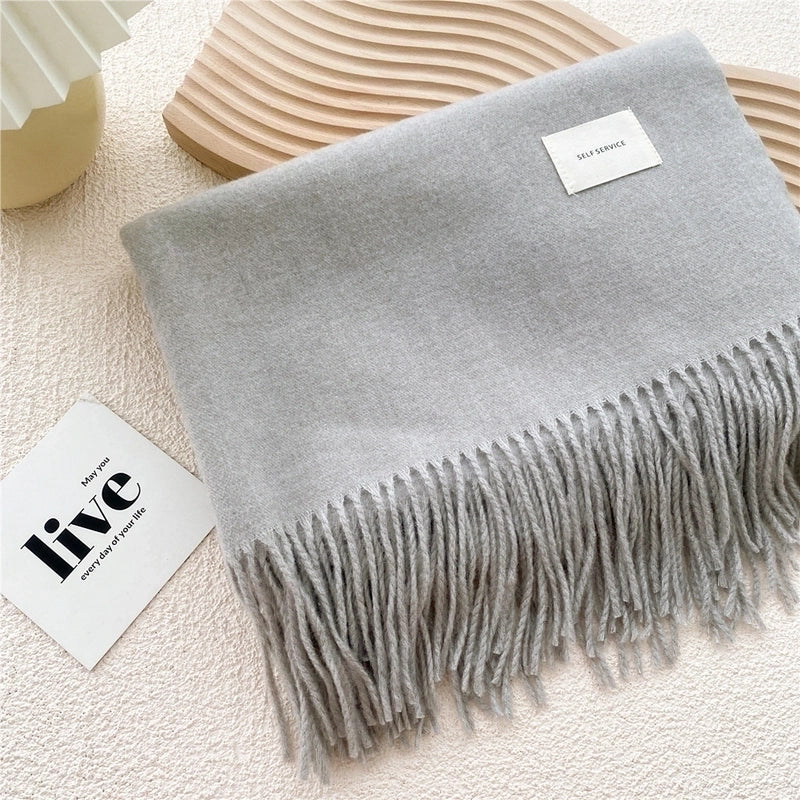 Pure Color Scarf Winter Student  Fashion Thick Warm Dual-use Shawl Cute Imitation Cashmere Scarf