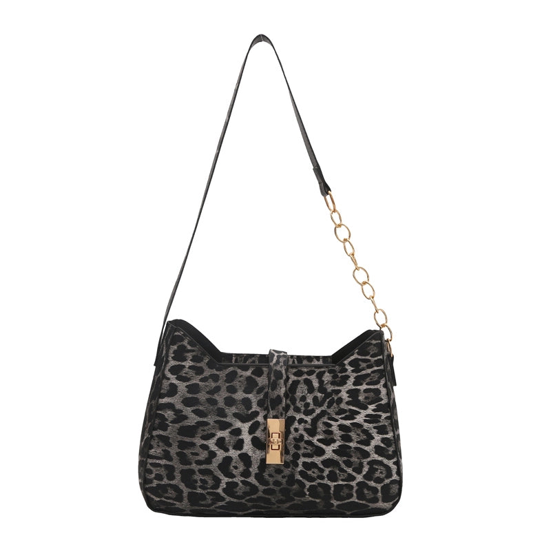 Women's Pu Leather Leopard Streetwear Square Lock Clasp Shoulder Bag