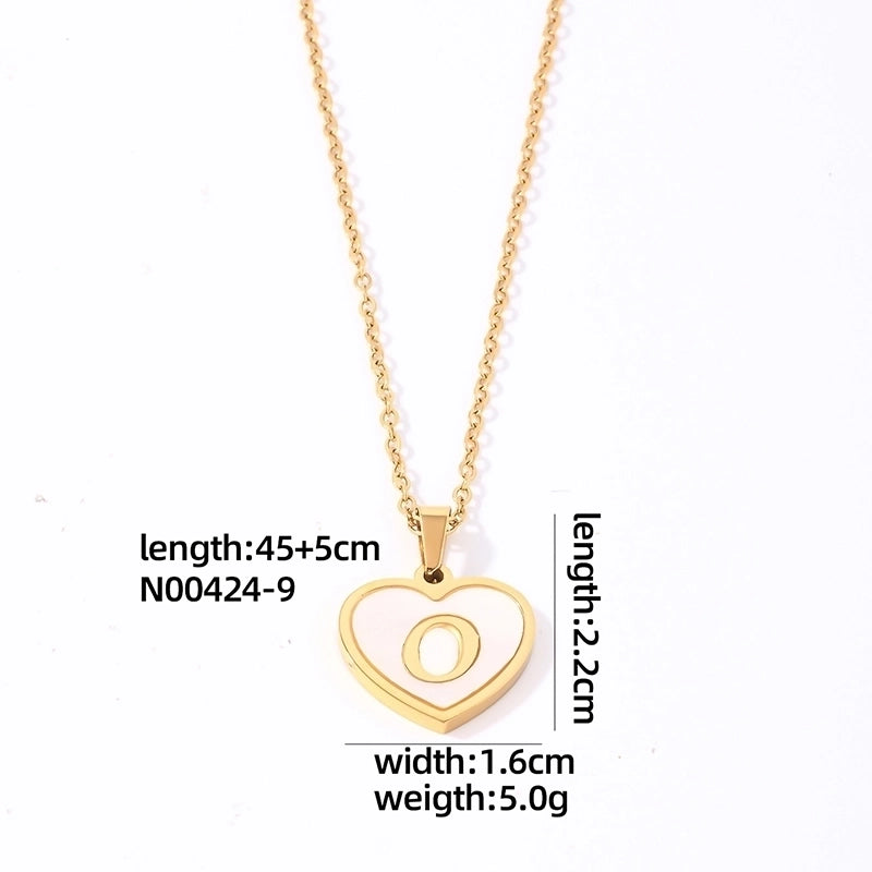 304 Stainless Steel Casual Minimalist Plating Inlay Letter Heart Shape Shell Pendant Necklace