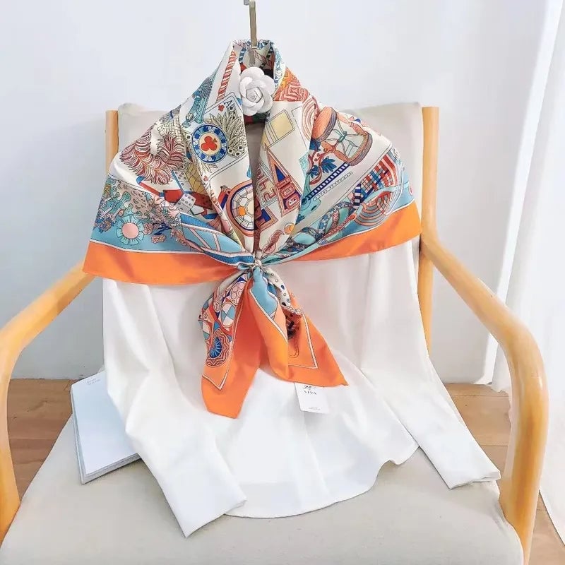 Women's Elegant Retro Printing Satin Silk Scarf