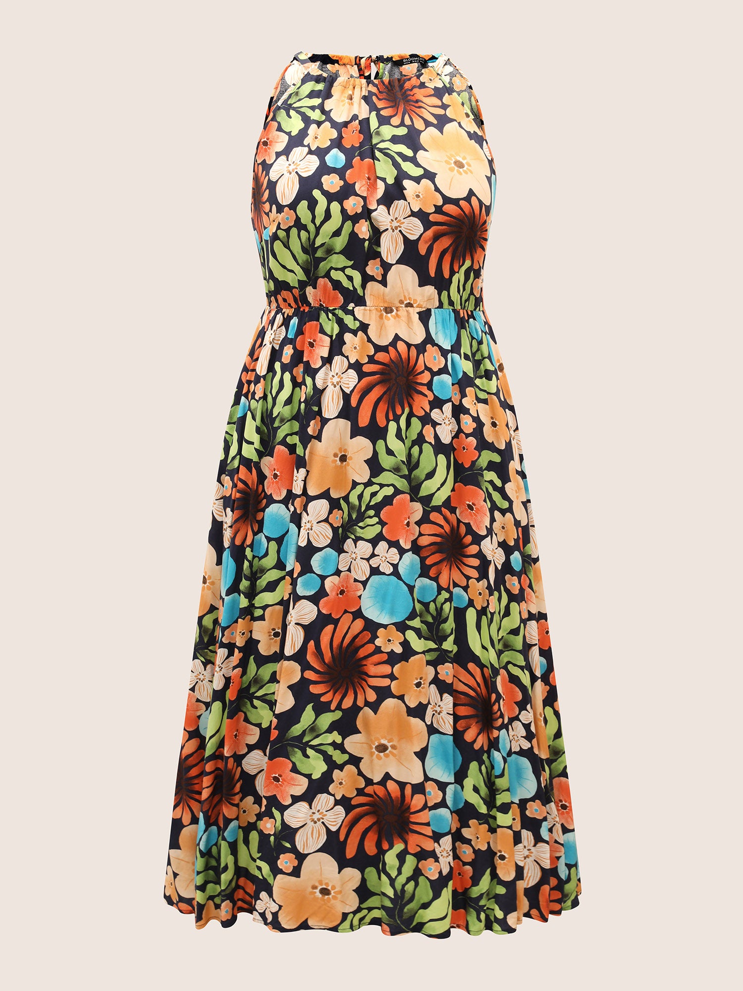 Floral Printed Patchwork Side Seam Pocket Dress