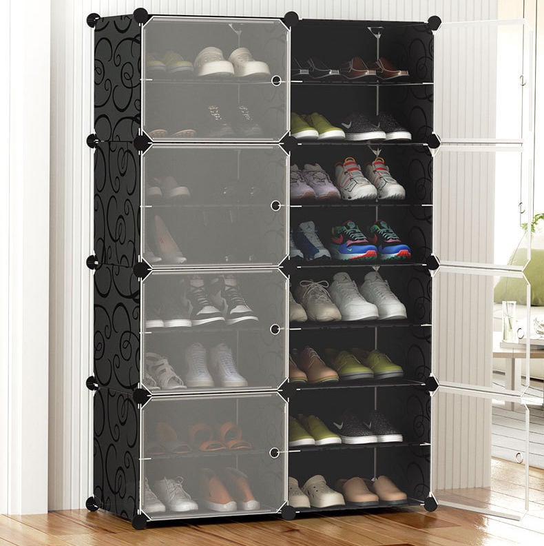 2 Column 8 Layer 8 Door Shoe Rack. Portable Shoe Rack with Door
