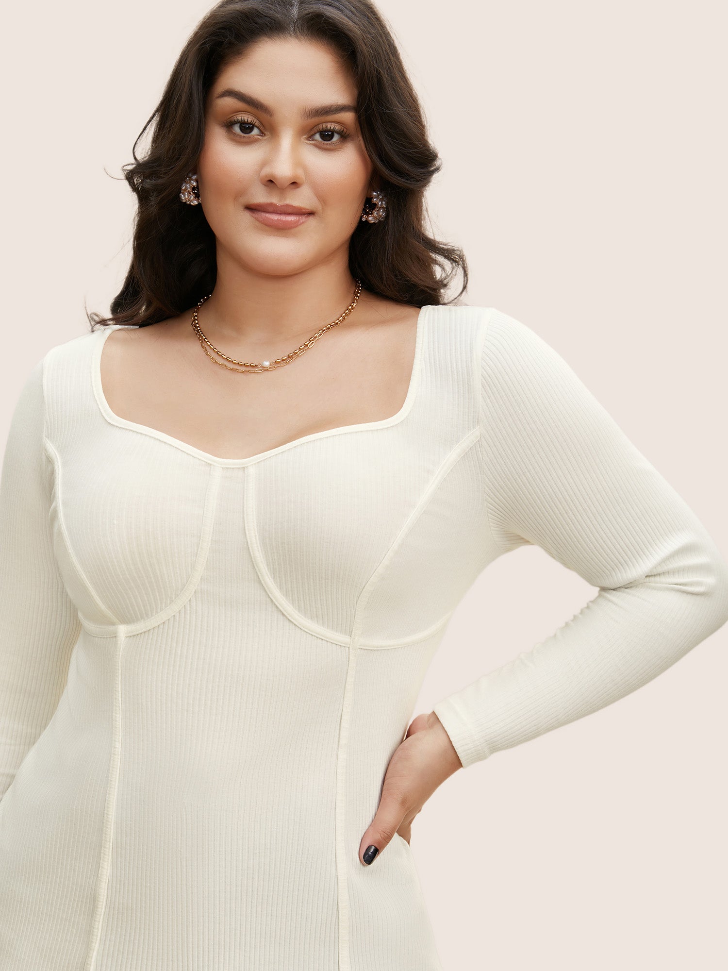 Cotton Asymmetrical Neck  Tucked Seam Knit T-shirt