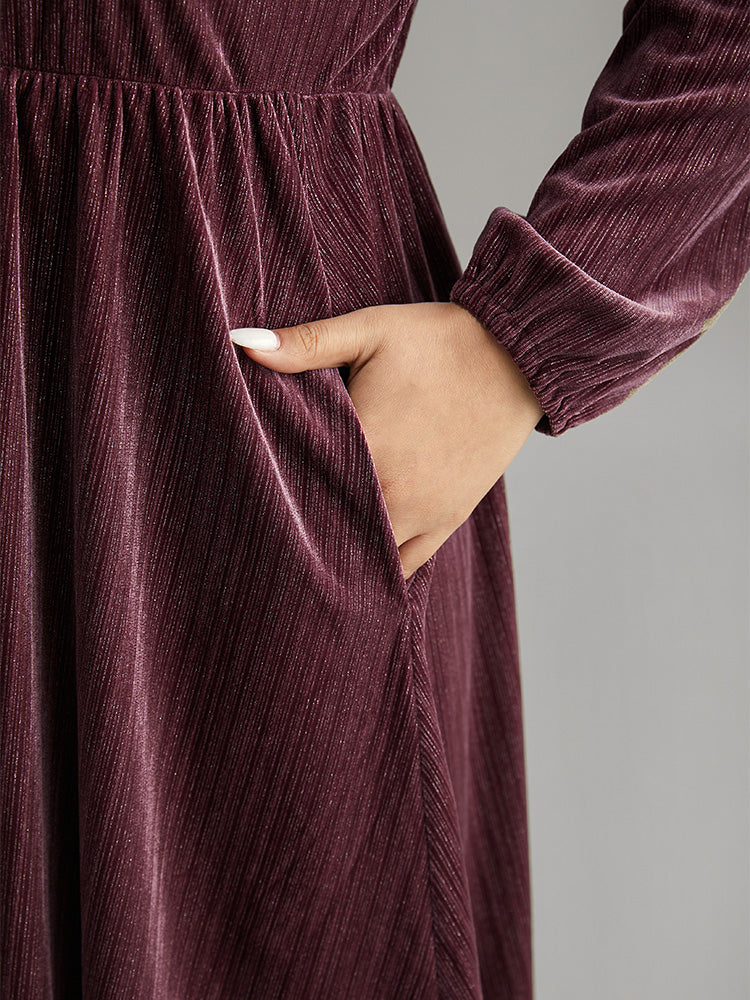 Plain Velvet Gathered Elastic Waist Dress