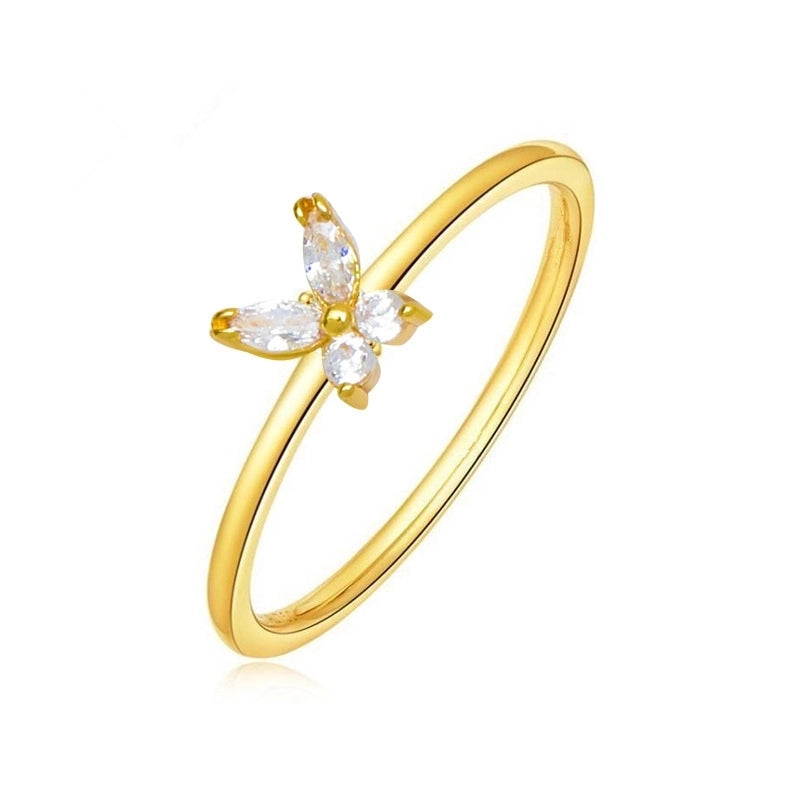 New Style Copper Inlaid Zircon Butterfly Star Leaf Opening Ring