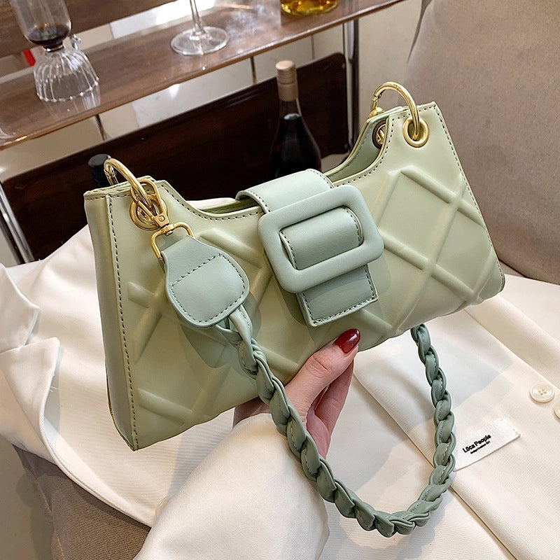 Women's Medium Pu Leather Lingge Streetwear Magnetic Buckle Underarm Bag