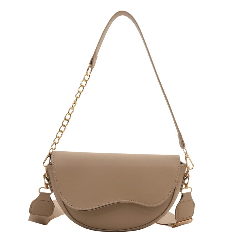 Women's Pu Leather Solid Color Classic Style Semicircle Magnetic Buckle Crossbody Bag Saddle Bag