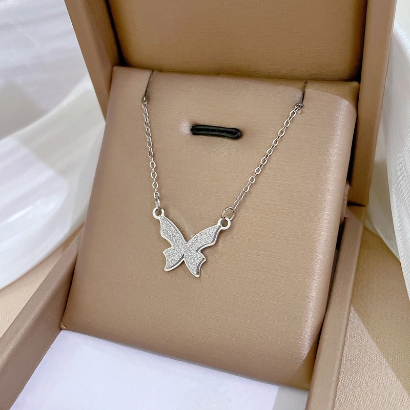 Minimalist Circle Letter Butterfly Titanium Steel Plating Inlay Rhinestones Necklace
