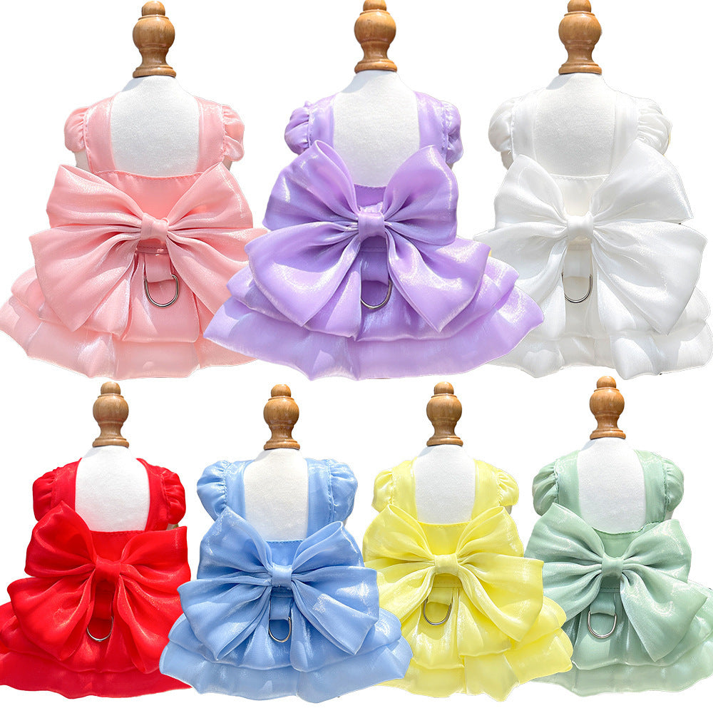 Solid Color Bow Layered Dog Harness Dress