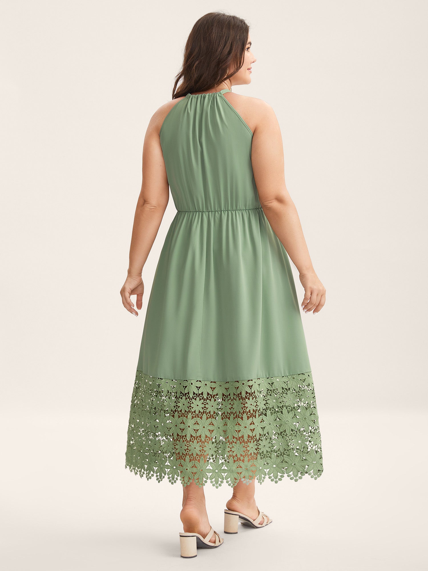 Lace Cut-Out Stretchy Waist Midi Dress