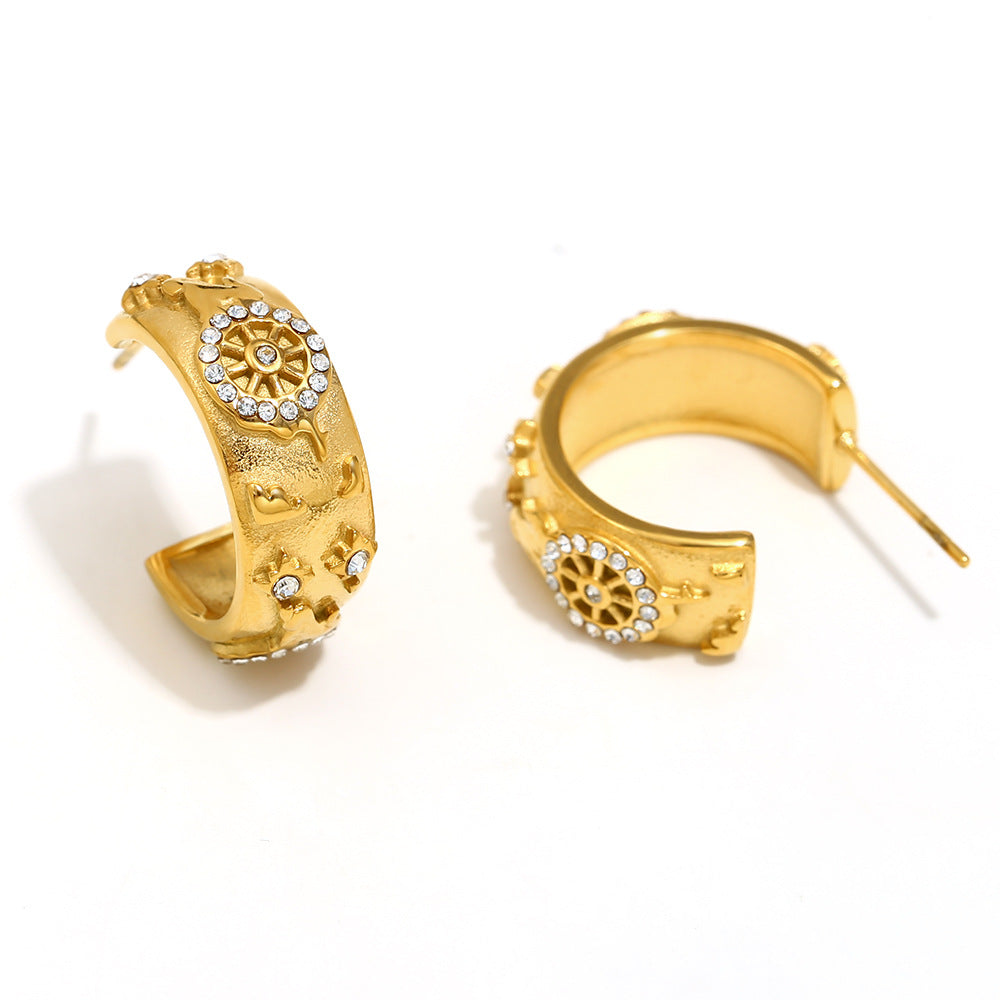 Ins Fashion Niche Advanced Versatile Ring Bracelet Stainless Steel 18K Gold Plated Tarot Earrings Female