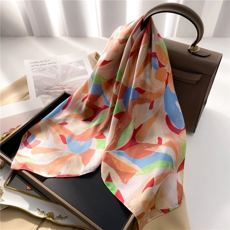 Women's Elegant Minimalist Color Block Polyester Printing Silk Scarf