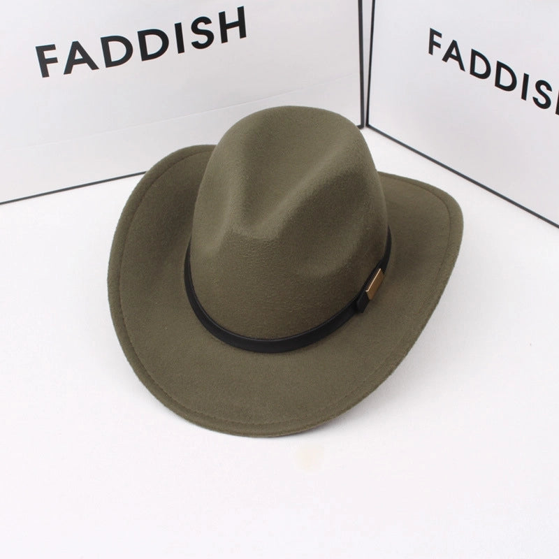 Autumn And Winter Woolen Western Cowboy Hat Retro Versatile Black Big Brim British Jazz Top Hat Stage Performance Props