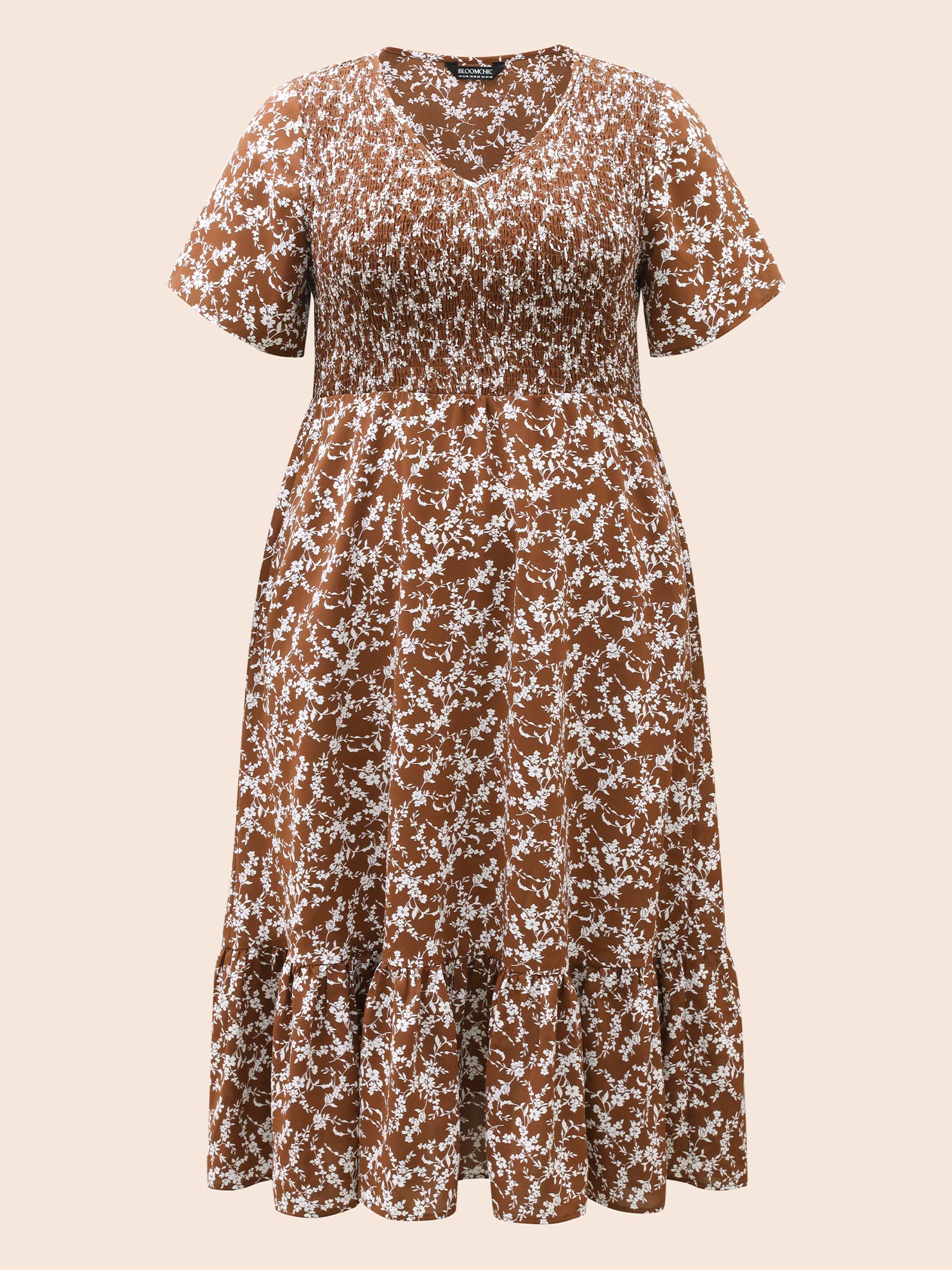 Ditsy Floral Shirred Ruffle Hem Dress