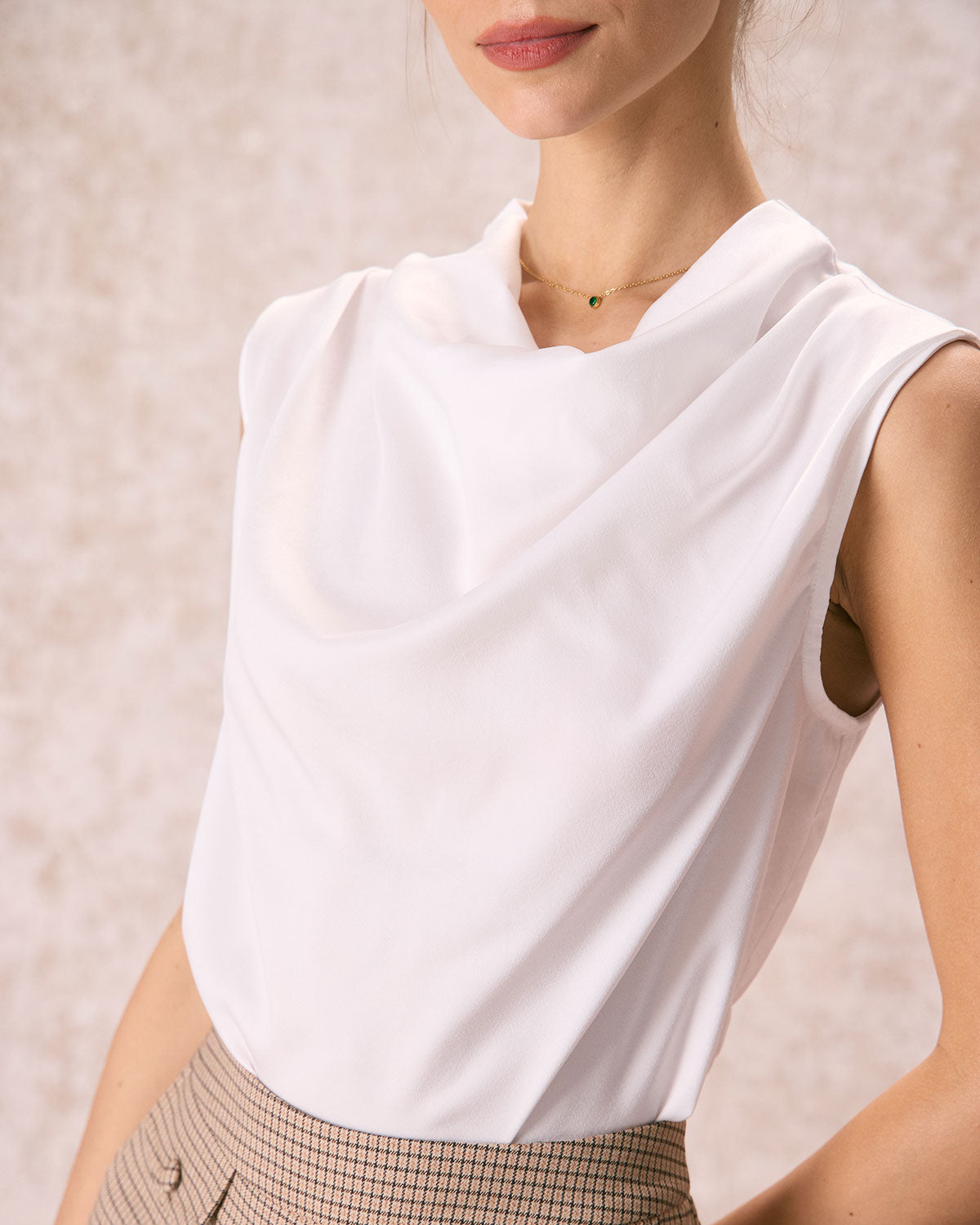 The White Cowl Neck Hollow Out Blouse