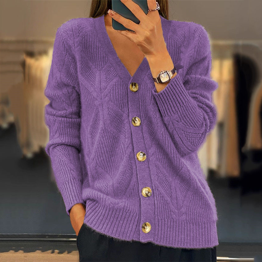 Retro Jacquard V-Neck Buttoned Sweater Cardigan