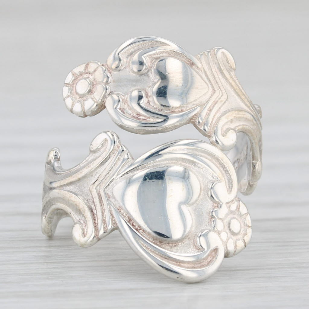 Heart Spoon Ring Sterling Silver Adjustable Size Floral Avon